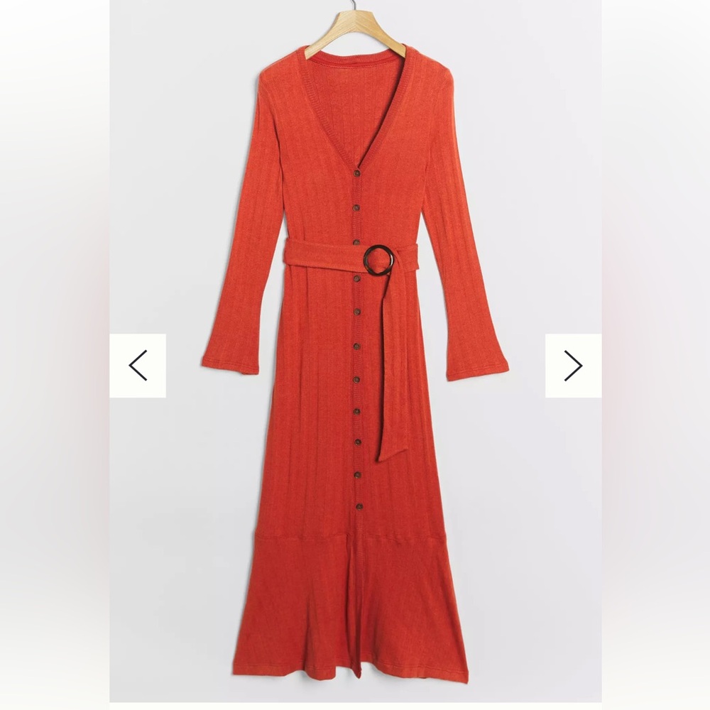 Anthropologie Elsa Ribbed Maxi Orange Thanksgiving Holiday Dress